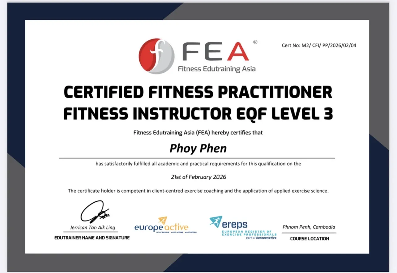 Certified Fitness Instructor certificate